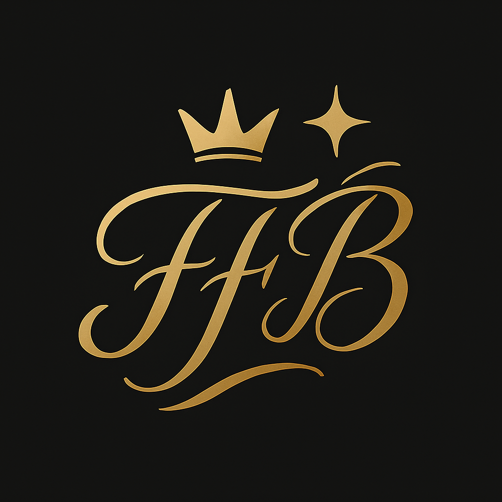 FameFortuneBuzz logo featuring gold FFB calligraphy, crown, and sparkle