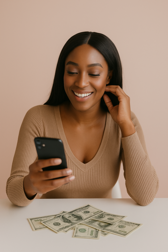 A high-res digital image of a stylish woman in a modern workspace, representing strength, ambition, and success after personal drama.