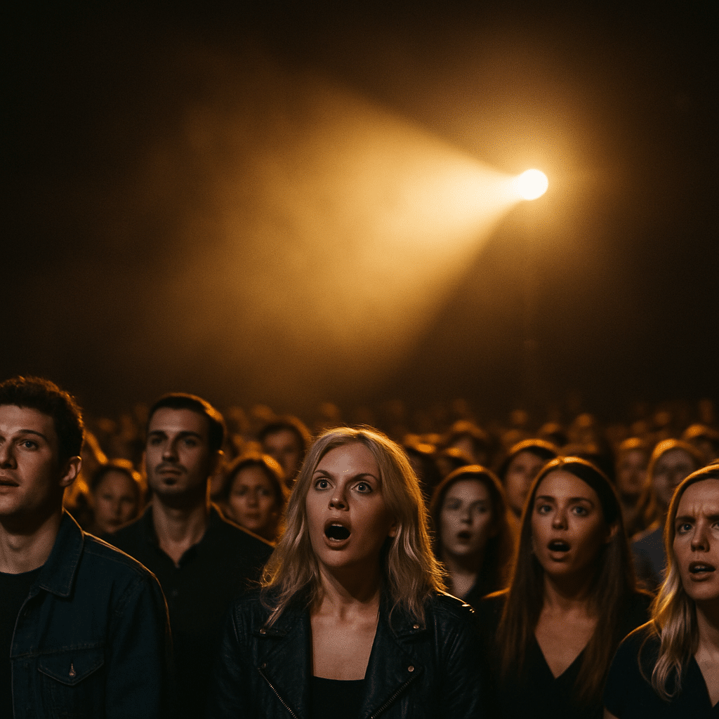 Composite image of well-dressed young women reacting at a live award show — one singing, others in gowns and formal outfits — created for FameFortuneBuzz.com