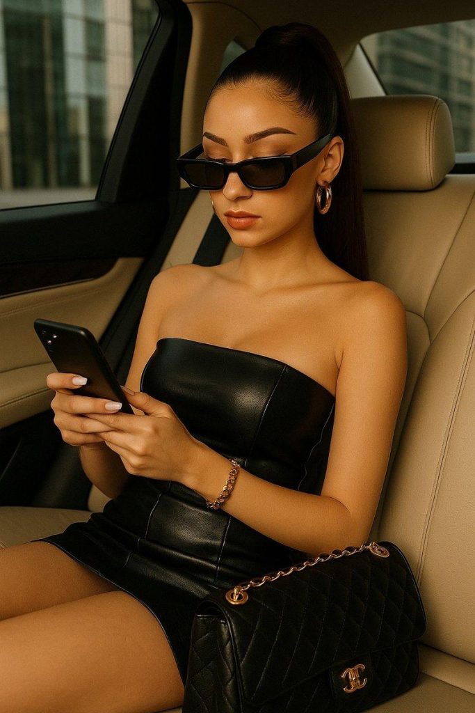 Bhad Bhabie posing confidently in a luxury setting, symbolizing her wealth and influence
